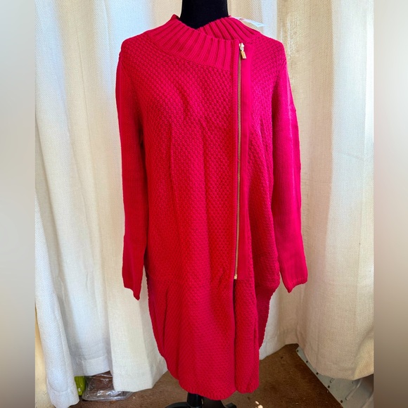NWT Chico’s Melia Texture Long Zip Cardigan Red WARM SWEATER Casual Dressy - Picture 1 of 8